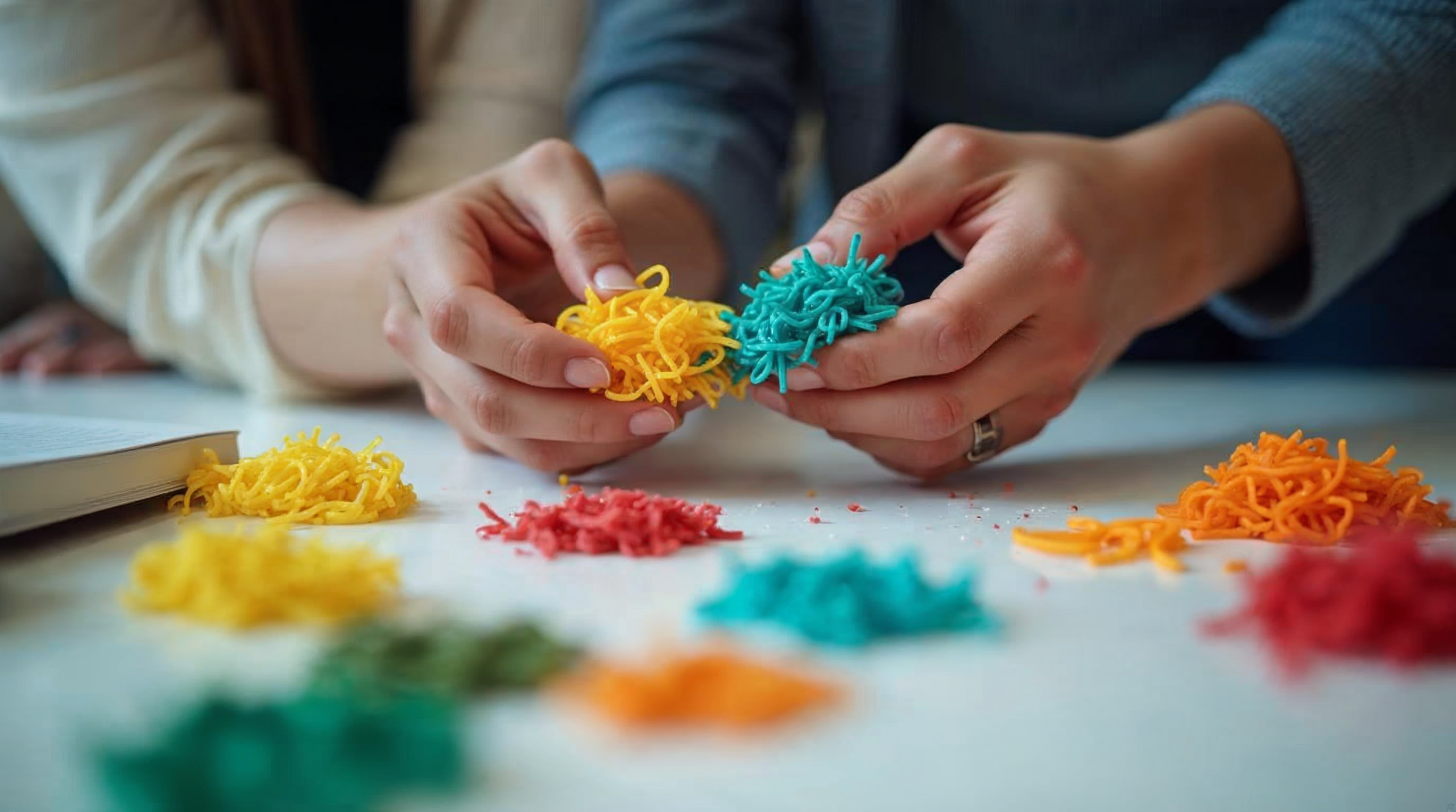 Trocar de contador em Maricá: passo a passo com organização 1 Plano fechado sobre as mãos de uma empreendedora e de um contador organizando pastas coloridas e montando o cadastro